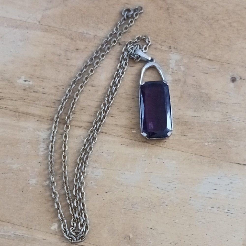 Silver and Purple Crystal Pendant Necklace
